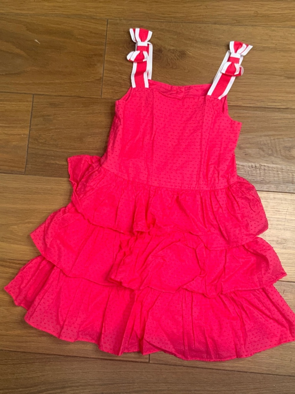 Hot Pink Tiered Dress with Bows on Each Shoulder Size 7